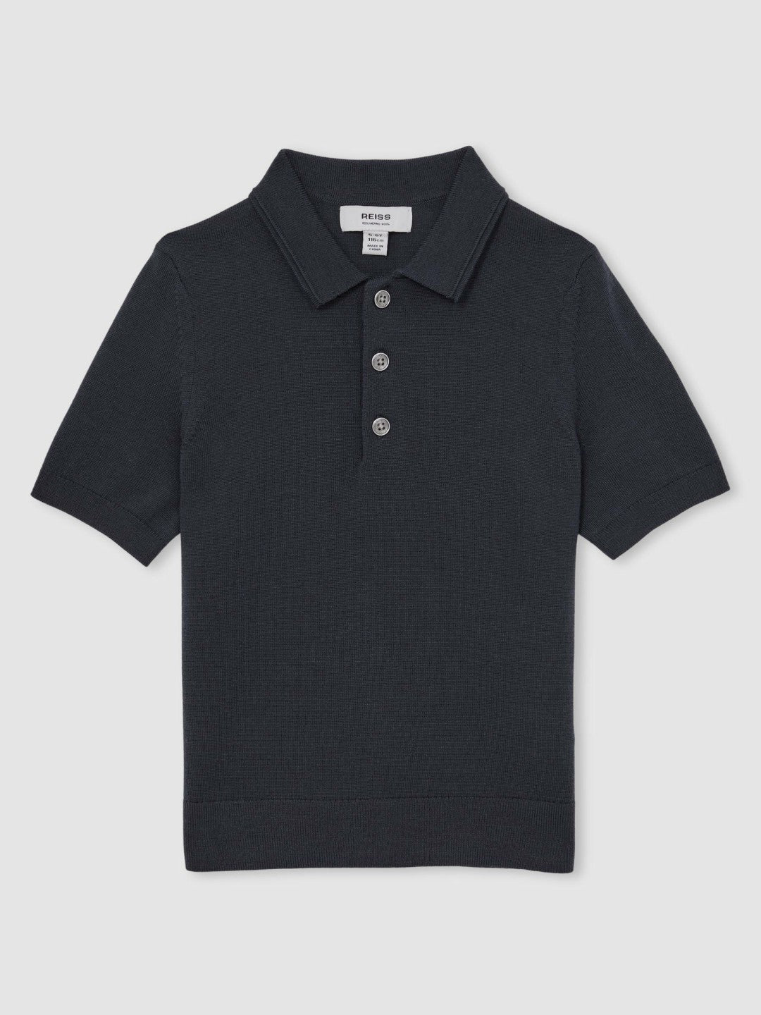 9-13 yrs Merino Wool Short Sleeve Polo Shirt in Midnight Navy