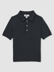 9-13 yrs Merino Wool Short Sleeve Polo Shirt in Midnight Navy