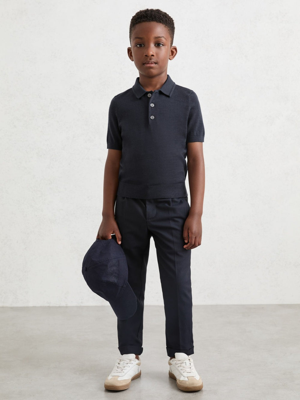 9-13 yrs Merino Wool Short Sleeve Polo Shirt in Midnight Navy