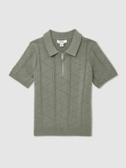 9-13 yrs Half-Zip Pointelle Polo Shirt in Sage