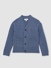 3-9 yrs Wool Embroidered-Logo Cardigan in Dark Airforce Blue