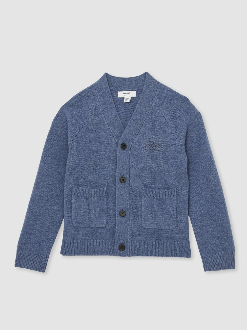 9-13 yrs Wool Embroidered-Logo Cardigan in Dark Airforce Blue