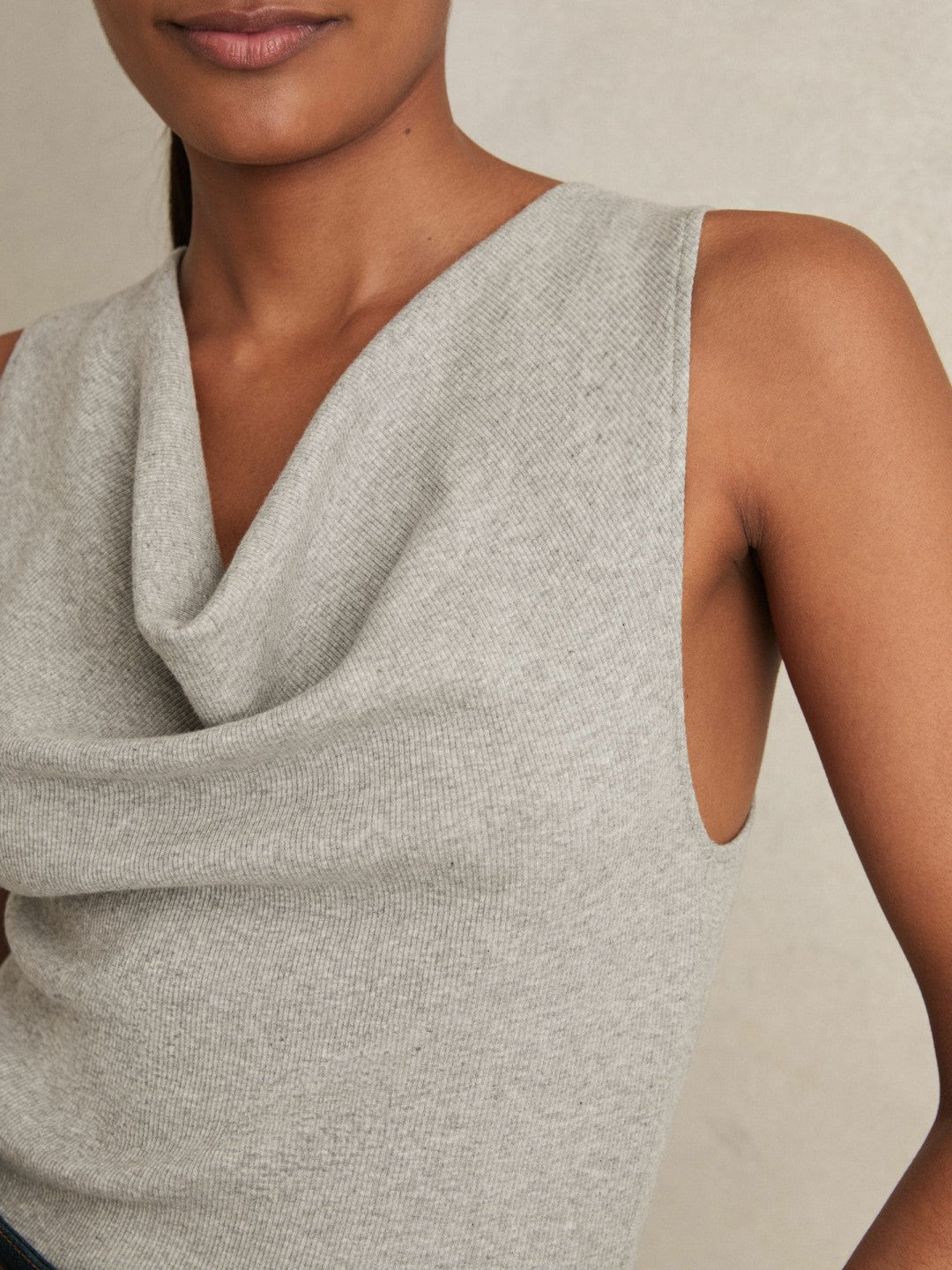 Ribbed Cowl-Neck Vest in Grey Marl