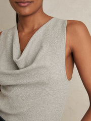 Ribbed Cowl-Neck Vest in Grey Marl