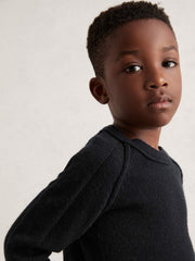 9-13 yrs Wool-Cashmere Reverse-Seam Jumper in Navy