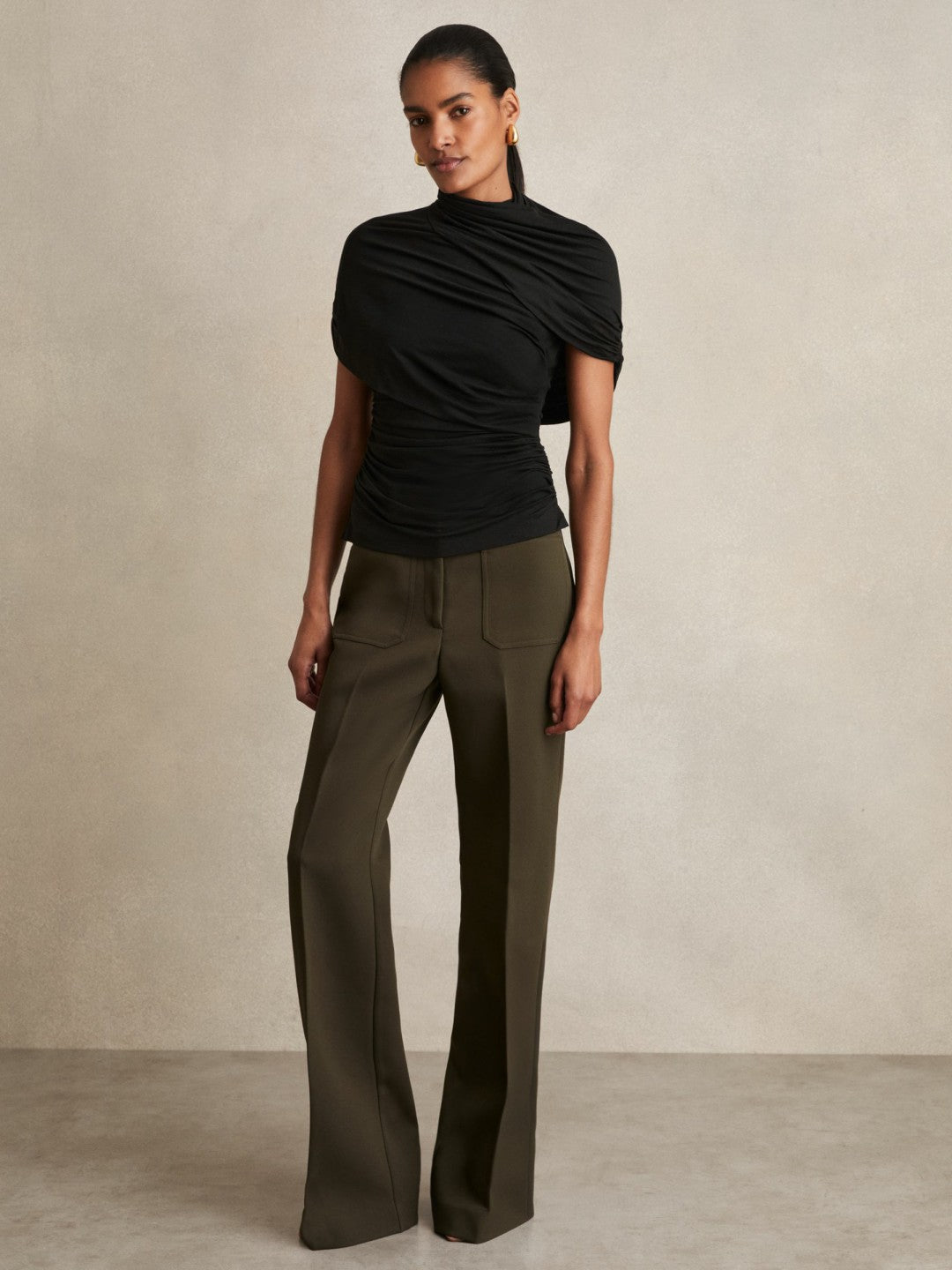 Stretch Lyocell Draped Top in Black