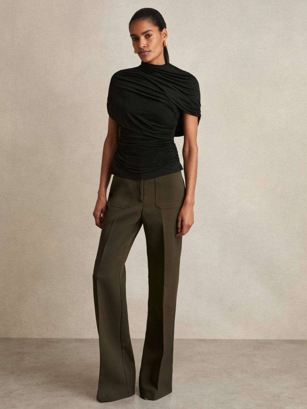 Stretch Lyocell Draped Top in Black