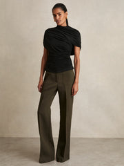 Stretch Lyocell Draped Top in Black