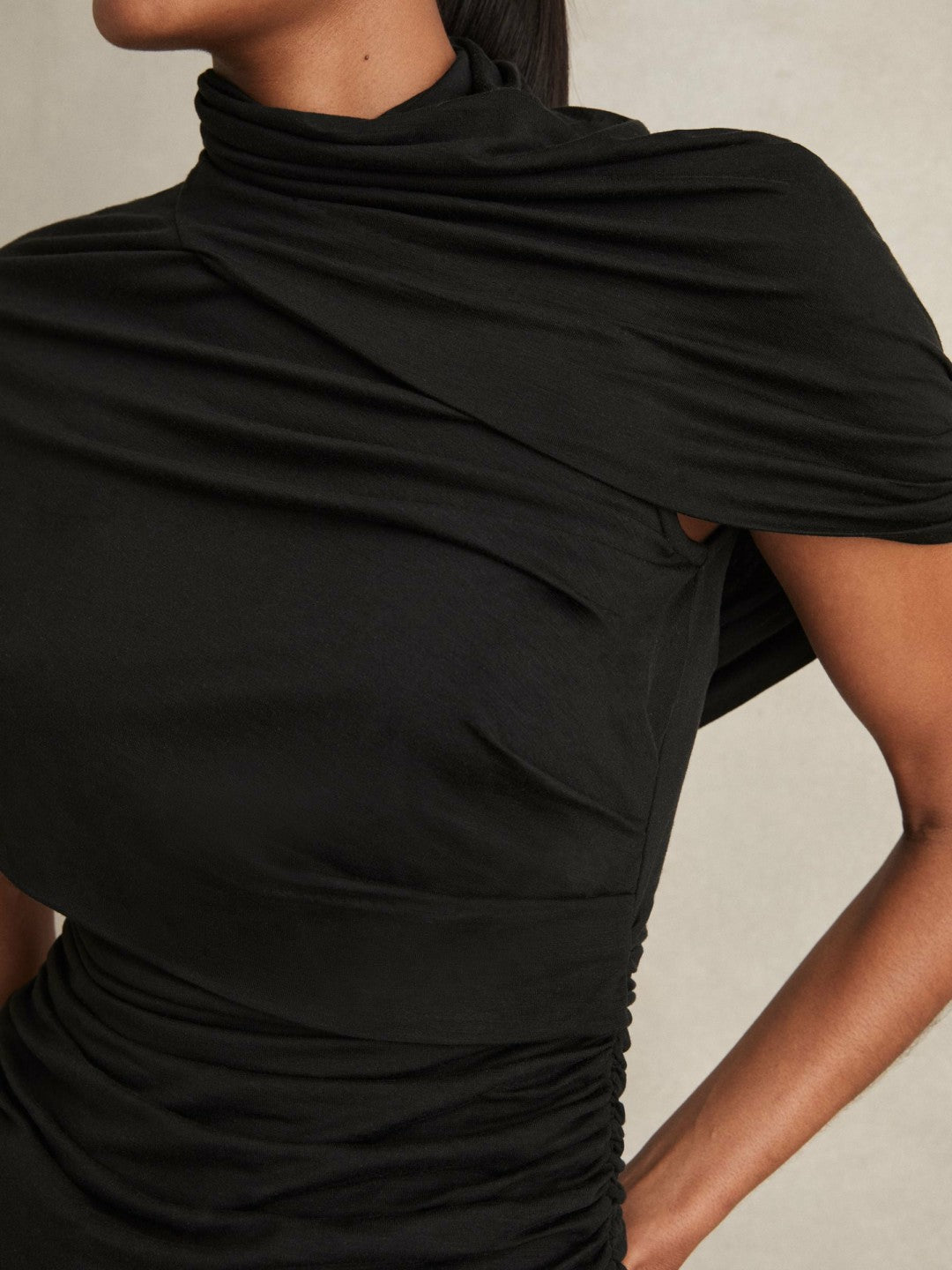 Stretch Lyocell Draped Top in Black