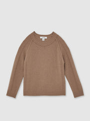 9-13 yrs Wool-Cashmere Reverse-Seam Jumper in Camel