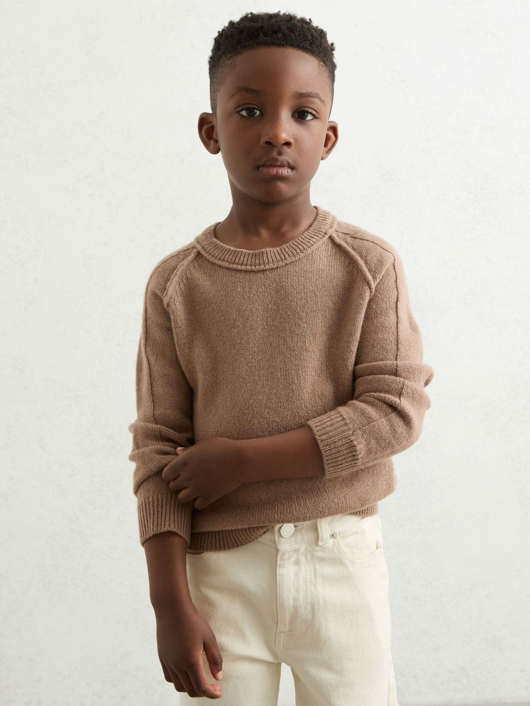 9-13 yrs Wool-Cashmere Reverse-Seam Jumper in Camel