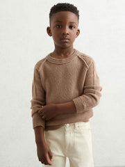 9-13 yrs Wool-Cashmere Reverse-Seam Jumper in Camel
