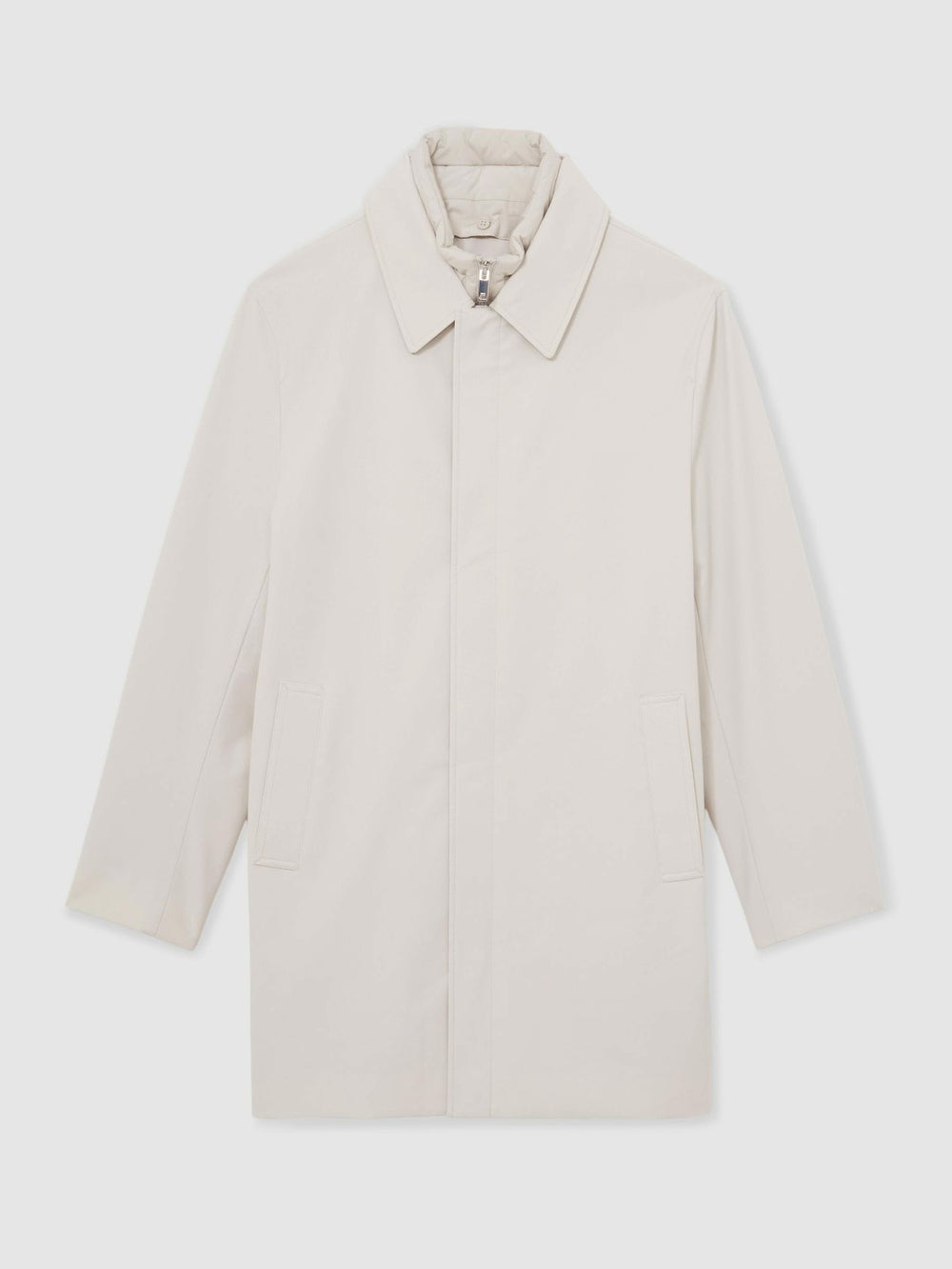 Hybrid Removable Funnel Neck Overcoat in Light Stone