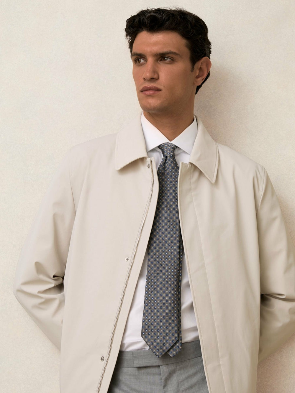 Hybrid Removable Funnel Neck Overcoat in Light Stone