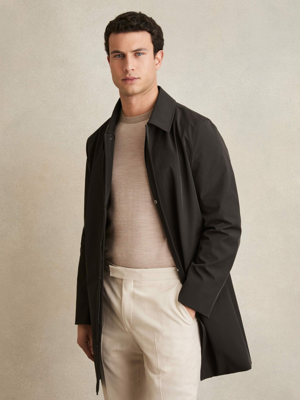 Hybrid Removable Funnel Neck Overcoat in Brown