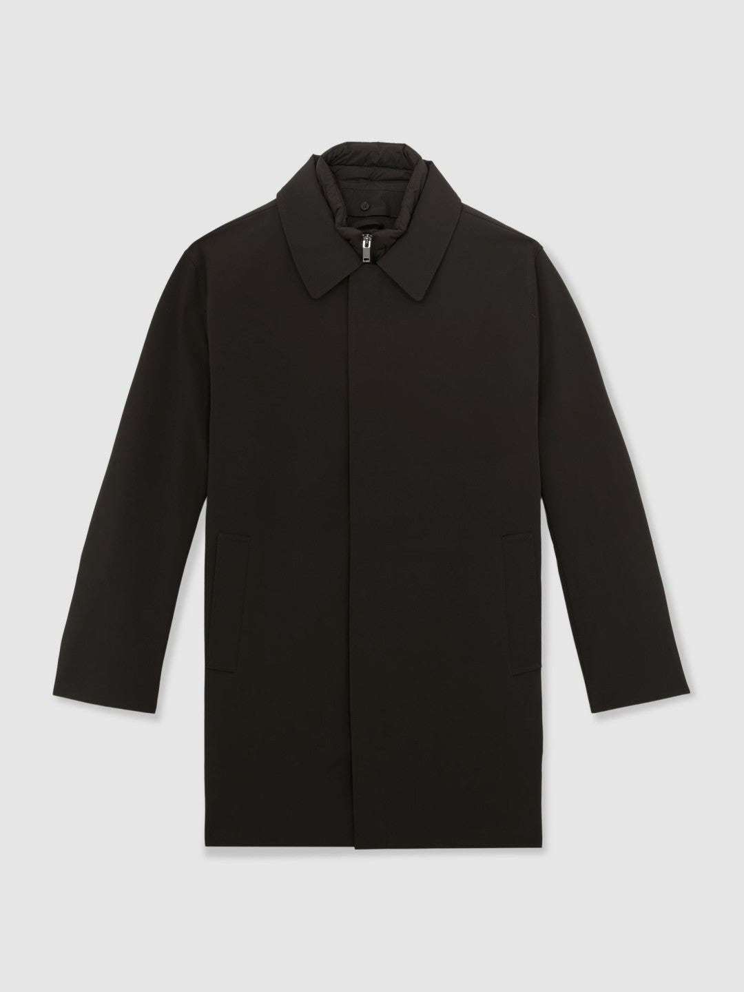 Hybrid Removable Funnel Neck Overcoat in Brown
