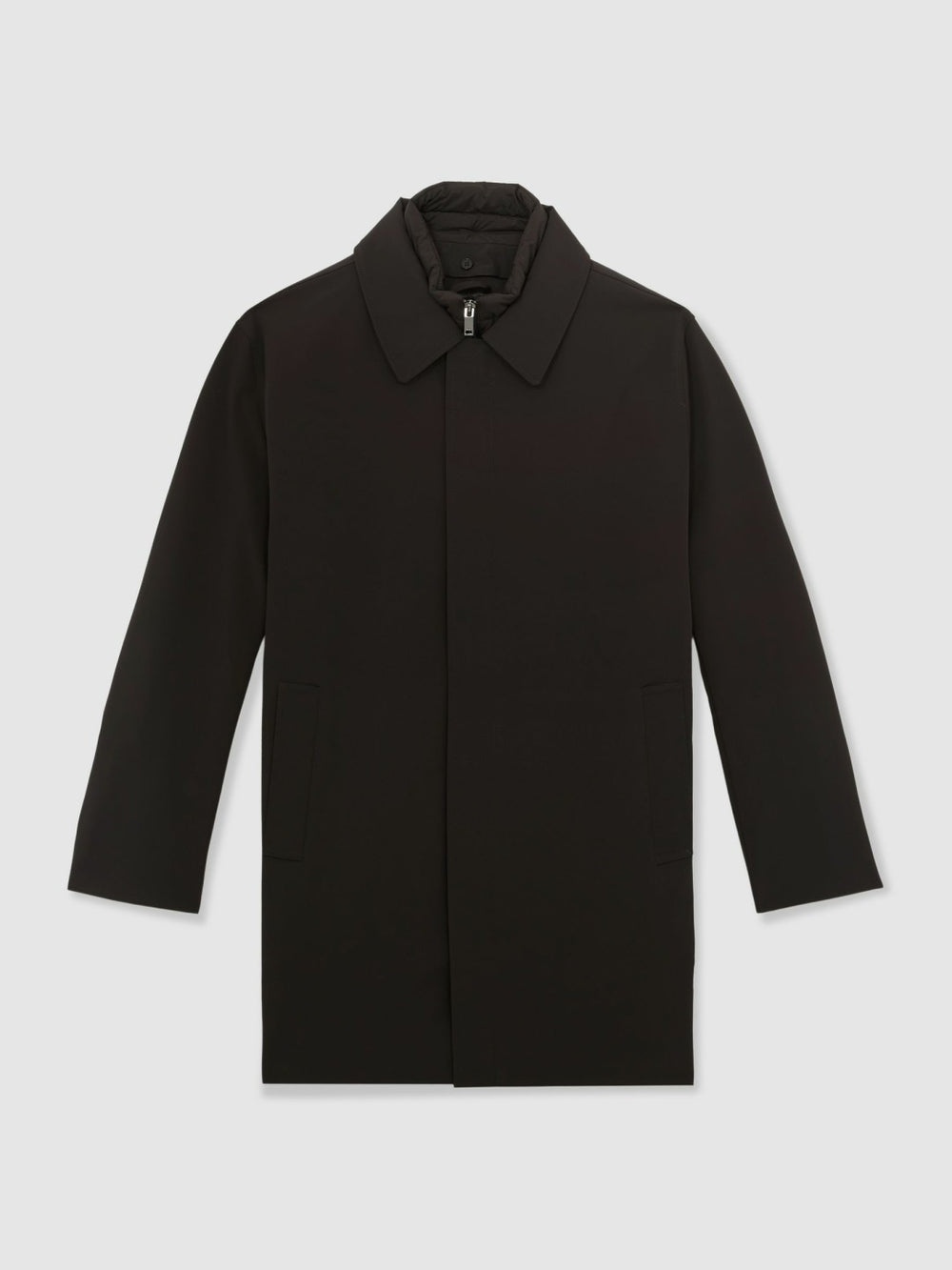 Hybrid Removable Funnel Neck Overcoat in Brown