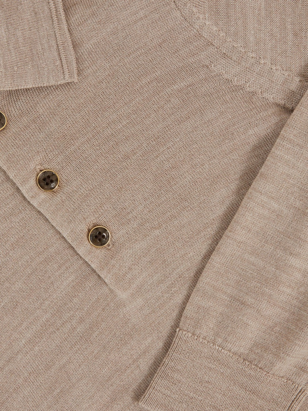 13-14 yrs Merino Wool Long-Sleeve Polo Shirt in Wheat Melange