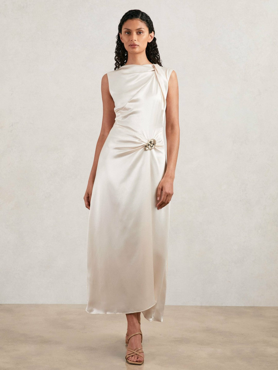 Acler Satin Draped Maxi Dress in Ivory