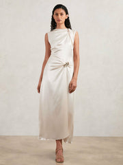 Acler Satin Draped Maxi Dress in Ivory