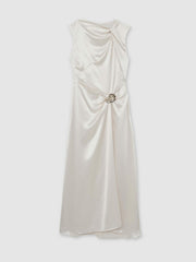 Acler Satin Draped Maxi Dress in Ivory