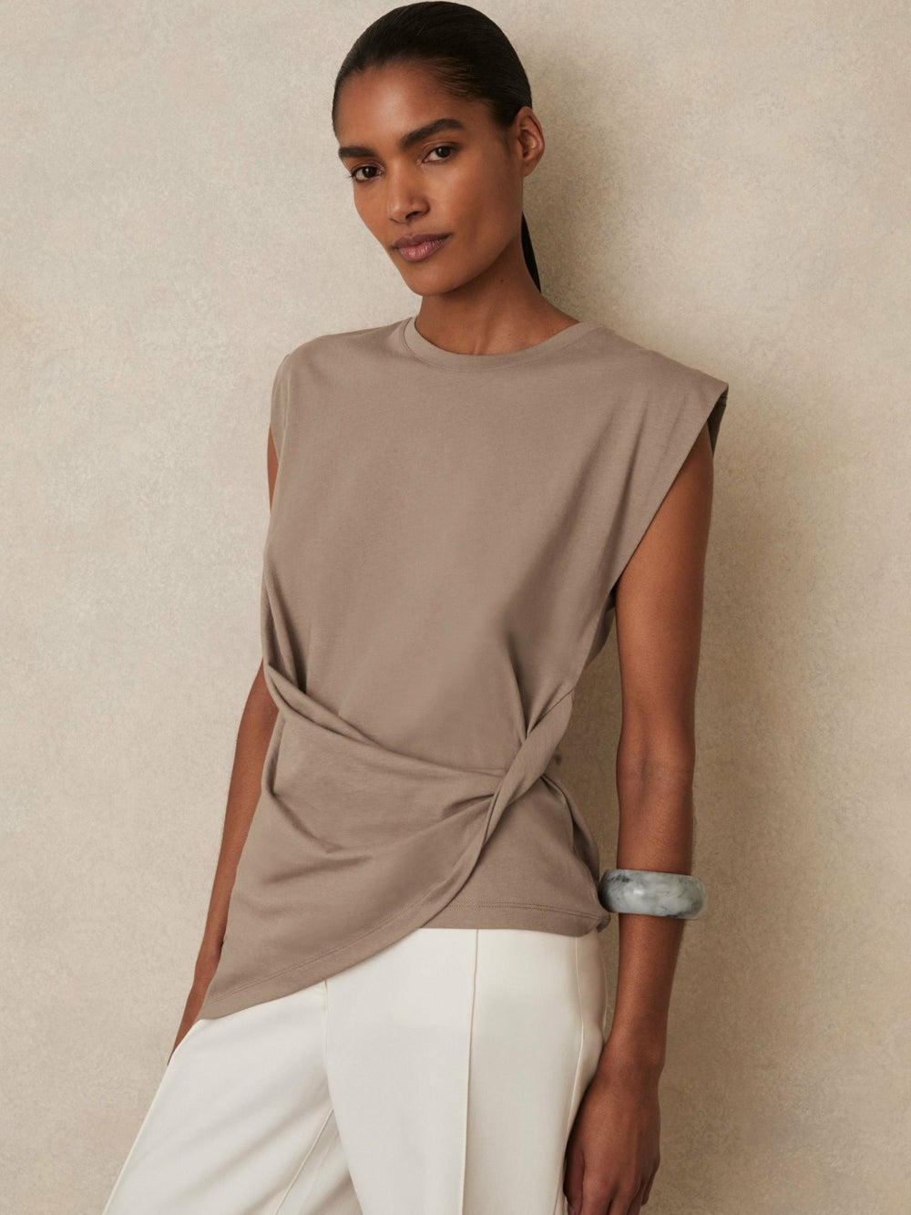 Cotton Drape T-Shirt in Taupe Neutral
