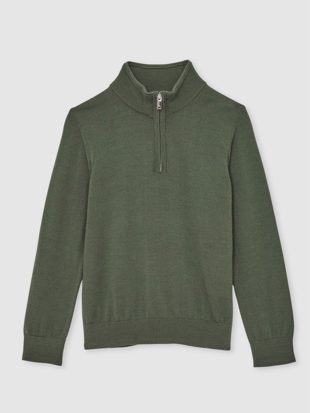 13-14 yrs Merino Wool Half-Zip Funnel Neck Jumper in Kale Green