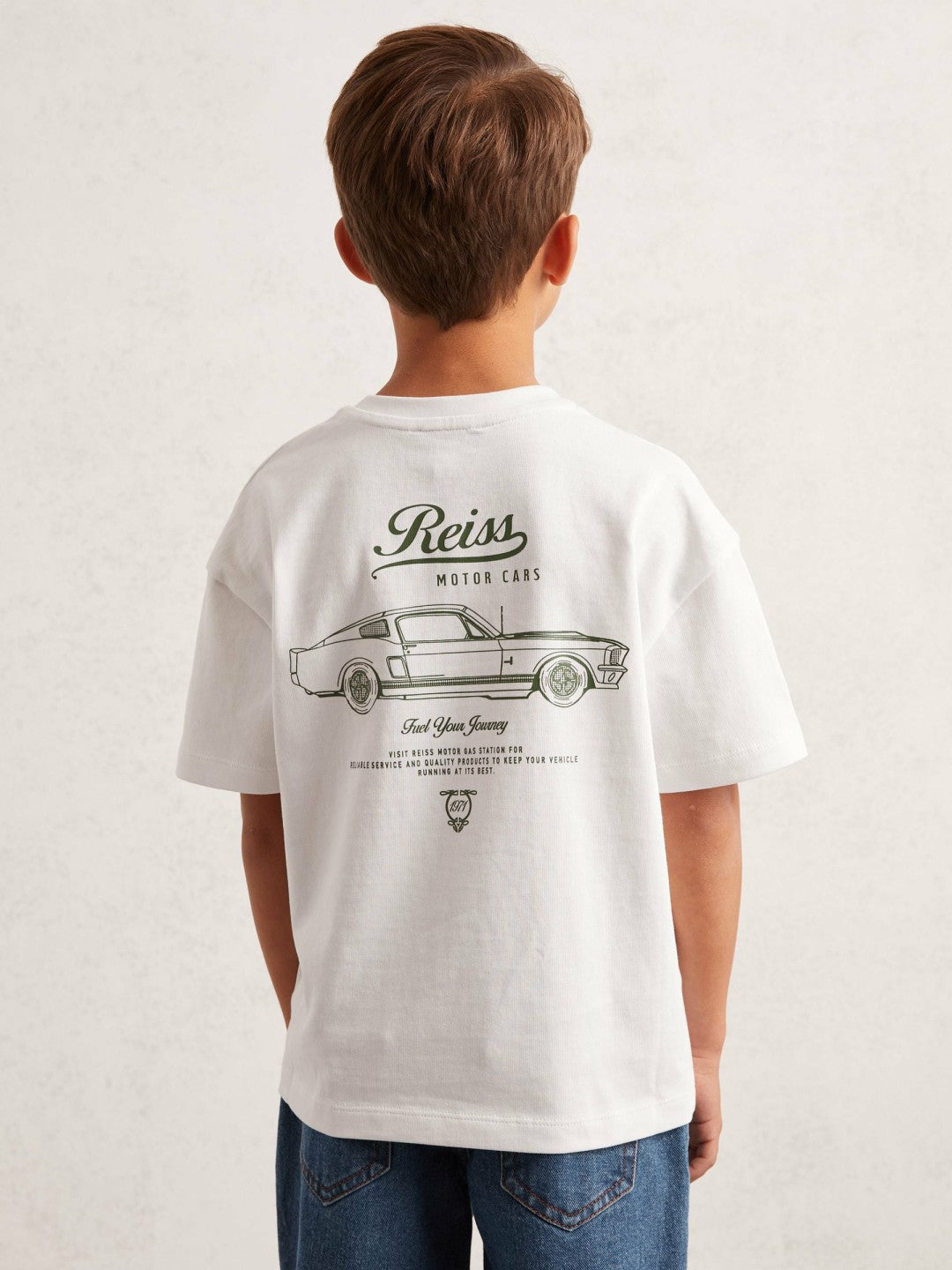 Cotton Motor Cars-Print T-Shirt in White/Green