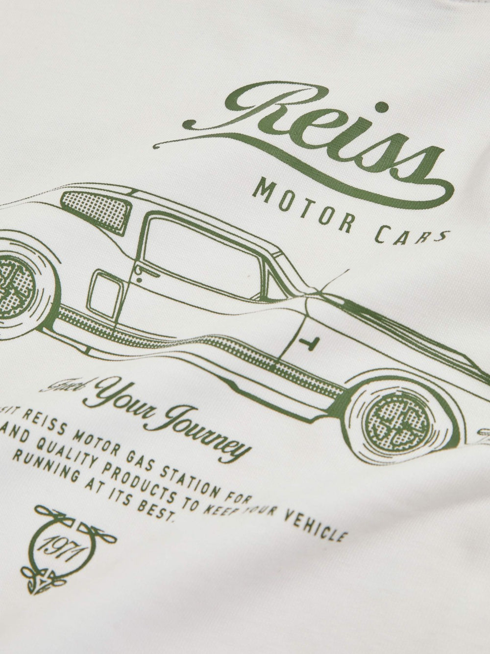 Cotton Motor Cars-Print T-Shirt in White/Green