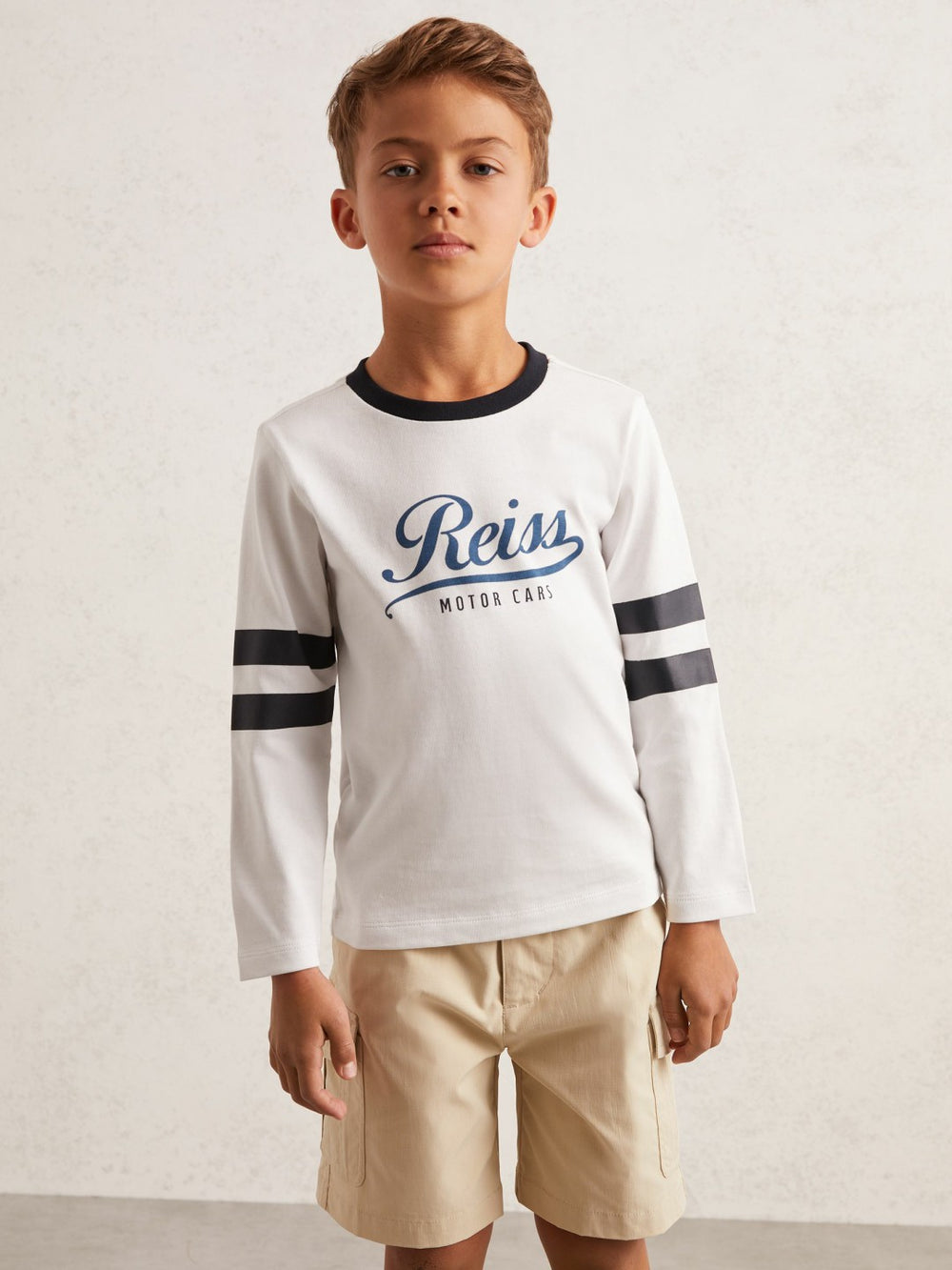 9-13 yrs Cotton Motor Cars Logo T-Shirt in White/Blue