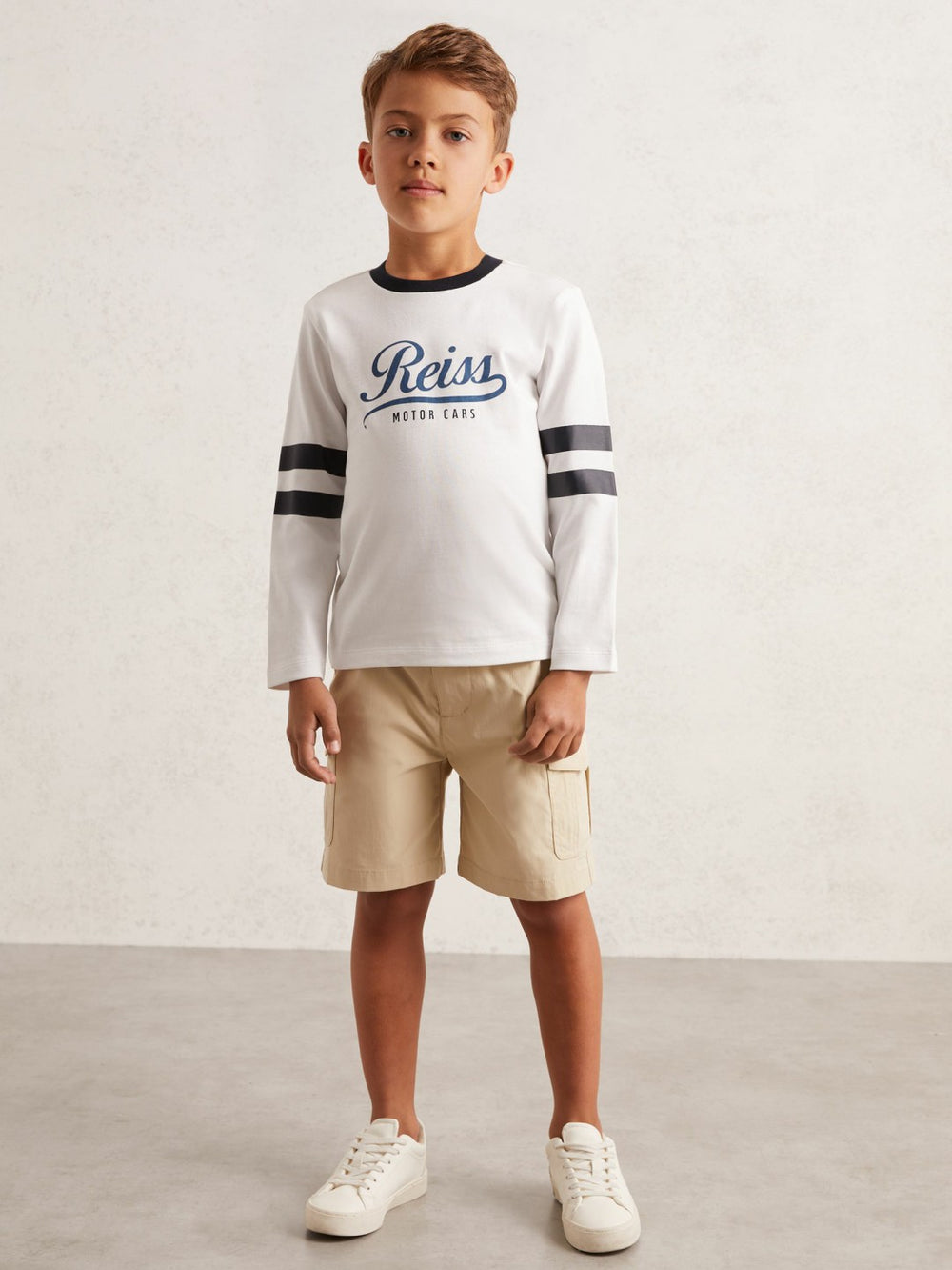 9-13 yrs Cotton Motor Cars Logo T-Shirt in White/Blue