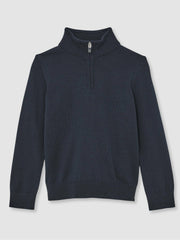 13-14 yrs Merino Wool Half-Zip Funnel Neck Jumper in Midnight Navy