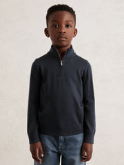13-14 yrs Merino Wool Half-Zip Funnel Neck Jumper in Midnight Navy