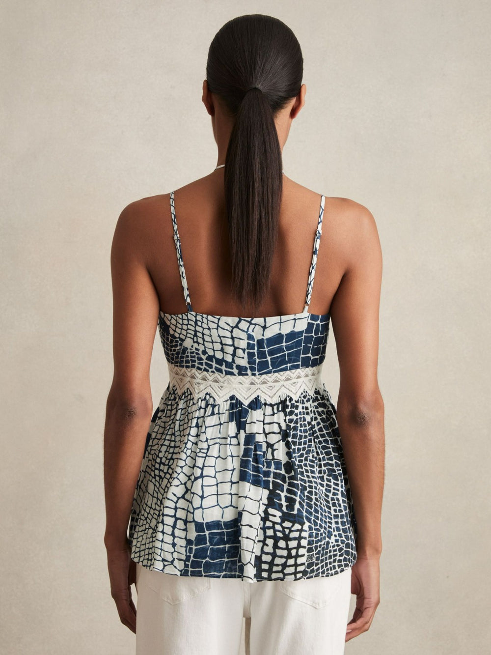 Animal Print Lace Trim Cami Top in Blue