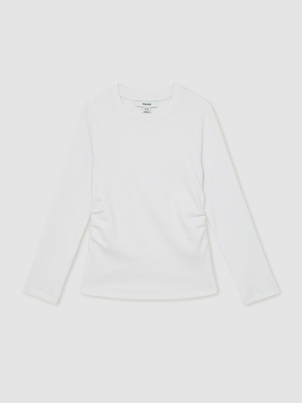 13-14 yrs Cotton Ruched Long-Sleeve T-Shirt with Stretch in Ivory