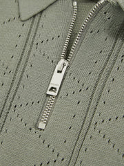 13-14 yrs Half-Zip Pointelle Polo Shirt in Sage