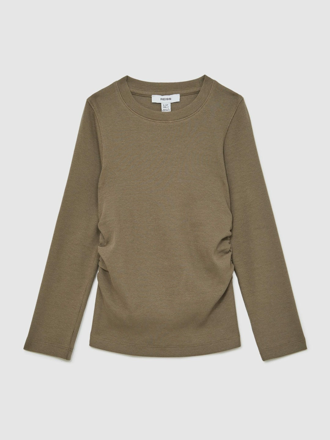 13-14 yrs Cotton Ruched Long-Sleeve T-Shirt with Stretch in Khaki