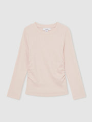 13-14 yrs Cotton Ruched Long-Sleeve T-Shirt with Stretch in Pale Pink