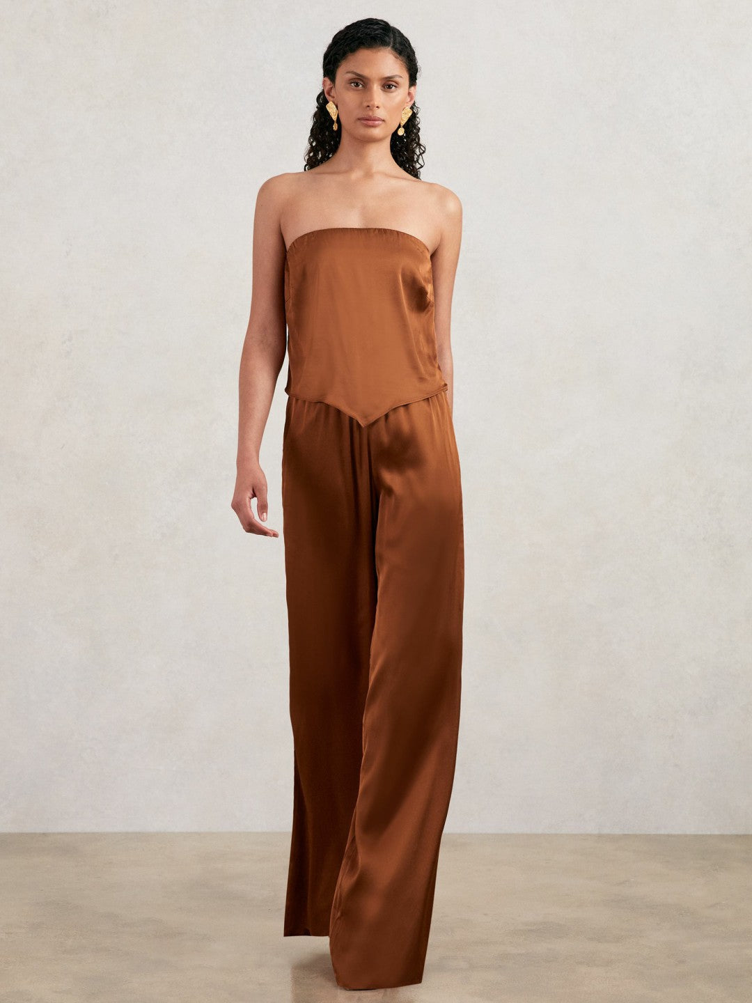 Good American Satin Wide-Leg Trousers in Copper