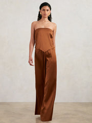 Good American Satin Wide-Leg Trousers in Copper