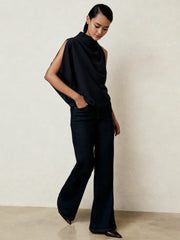 One-Shoulder Draped Top in Navy