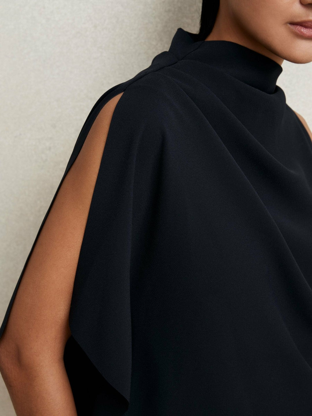 One-Shoulder Draped Top in Navy
