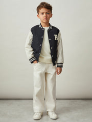 9-13 yrs Colour-Block Varsity Bomber Jacket in Navy/ Off White