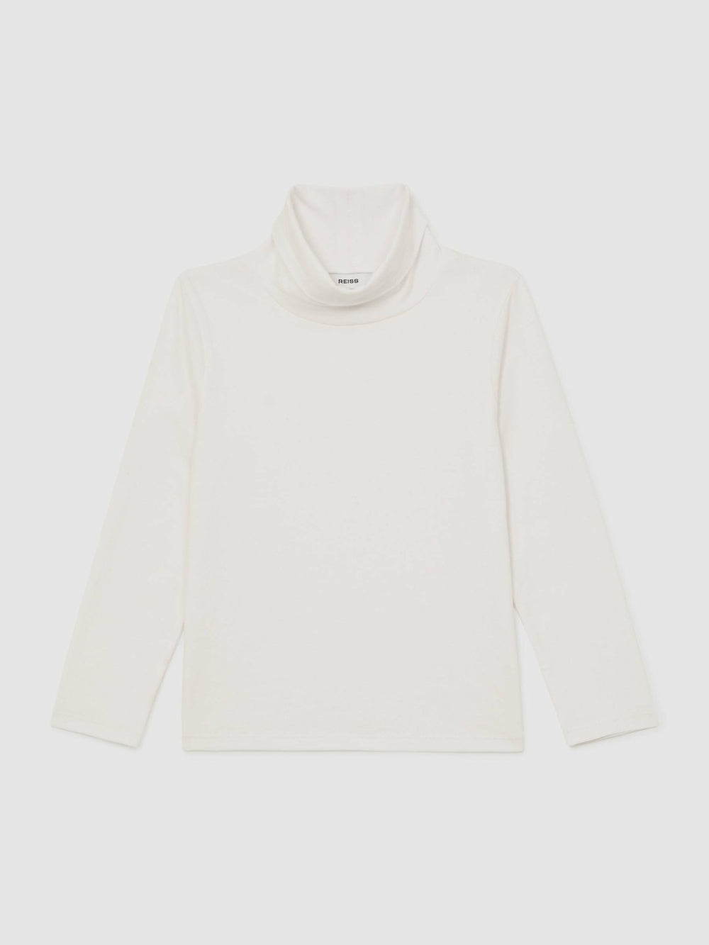 13-14 yrs Cotton-Jersey Roll-Neck Top with Stretch in Ivory