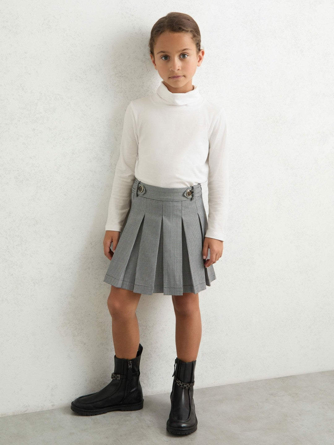 13-14 yrs Cotton-Jersey Roll-Neck Top with Stretch in Ivory