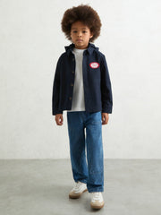 Cotton Removable-Hood Motor Cars Jacket in Navy