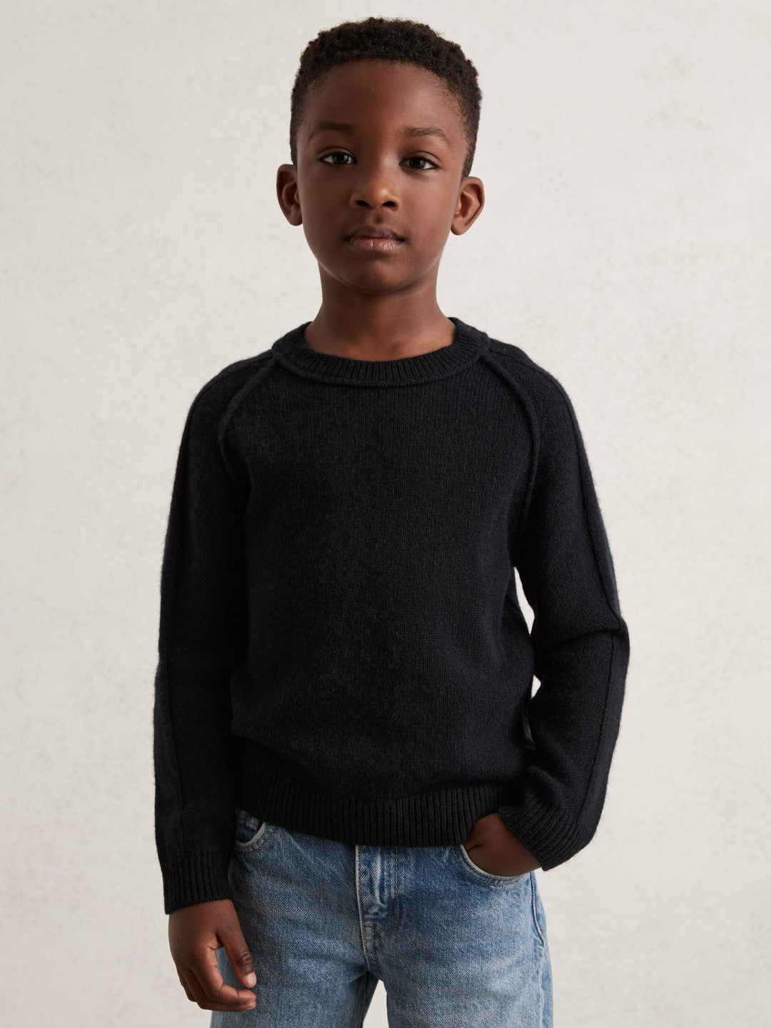 13-14 yrs Wool-Cashmere Reverse-Seam Jumper in Navy