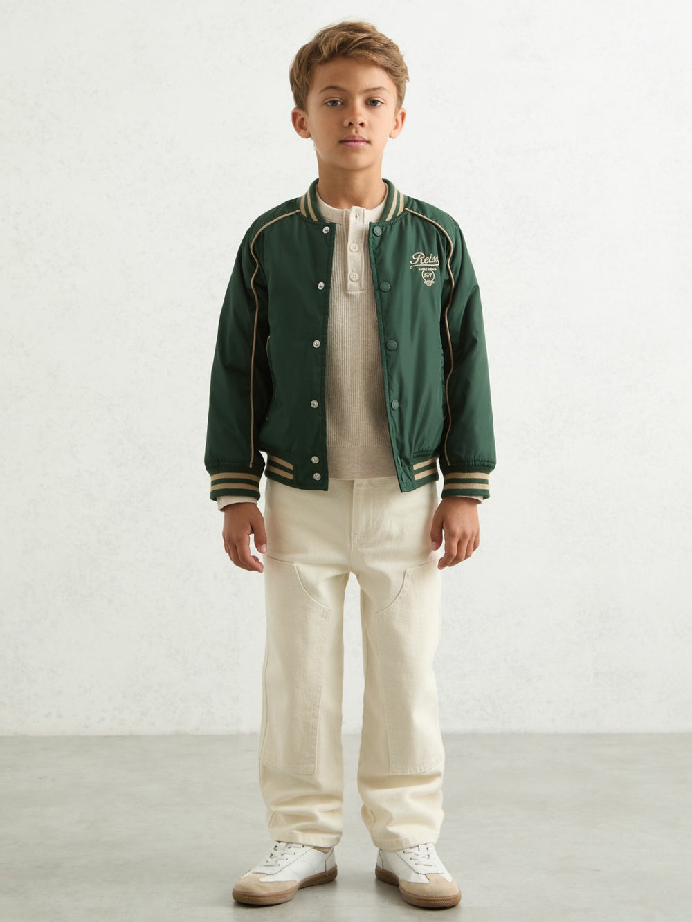 3-9 yrs Motor Cars Embroidered Bomber Jacket in Forest Green/Off White