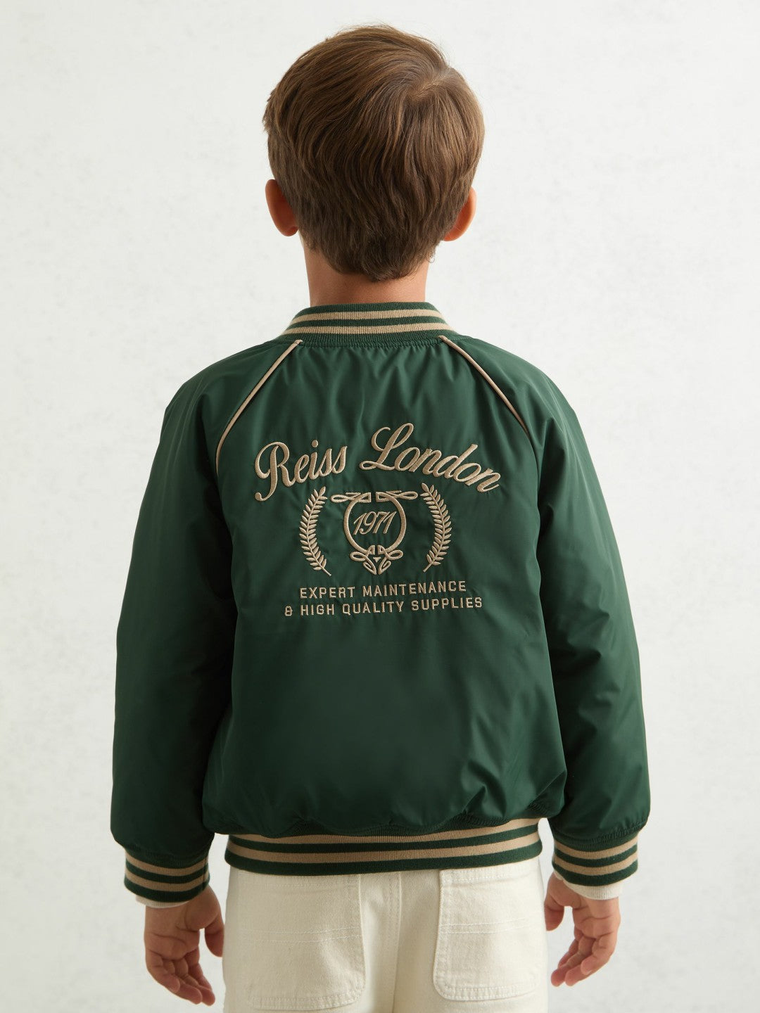 9-13 yrs Motor Cars Embroidered Bomber Jacket in Forest Green/Off White