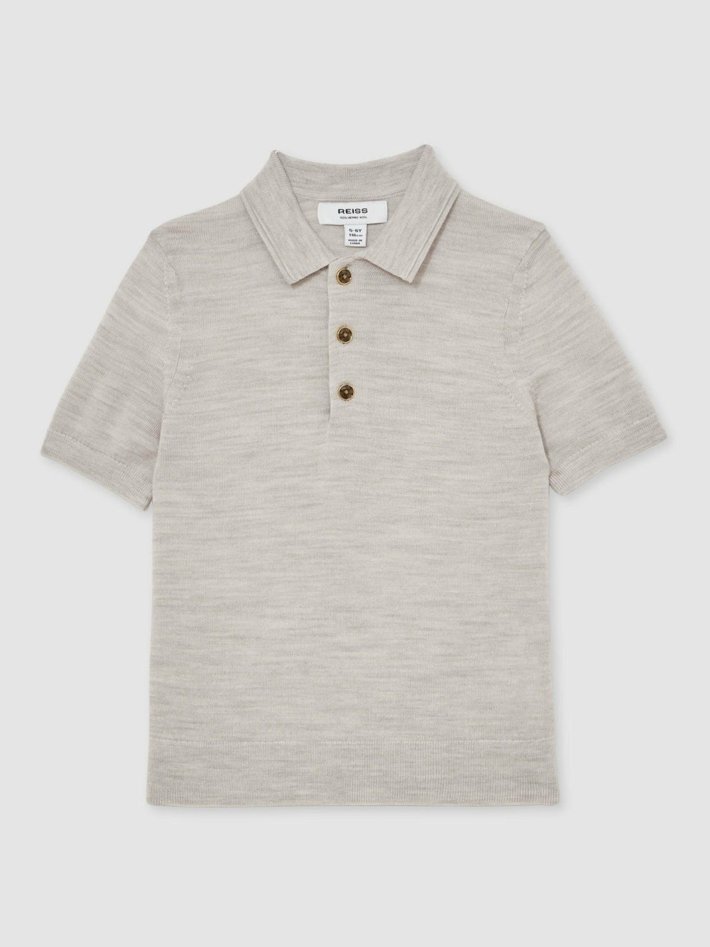 9-13 yrs Merino Wool Short Sleeve Polo Shirt in Wicker Melange